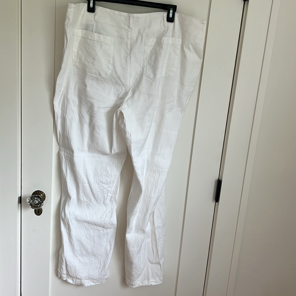 🕶️NYDJ White Linen Marilyn Pants Size 16 Straight Leg Button Zipper Coastal Chic - Picture 5 of 5